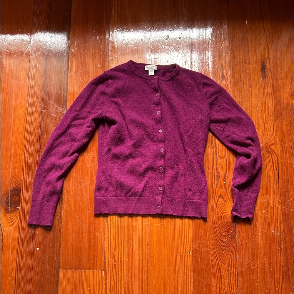 Garnet Hill Women's Button-Up Crewneck Cardigan in Plum
